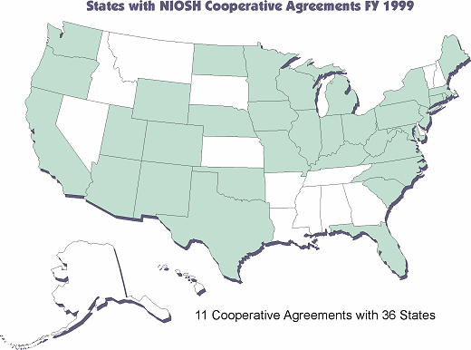 States with NIOSH Cooperative Agreements FY 1999 map