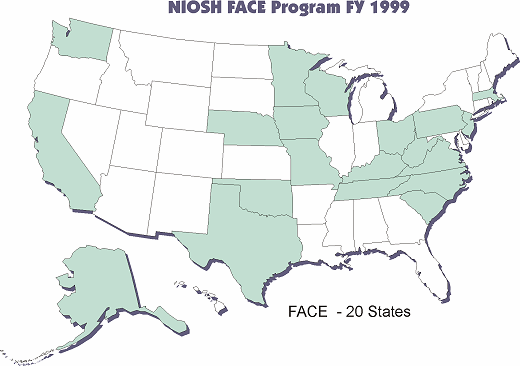 NIOSH FACE Program FY 1999 map