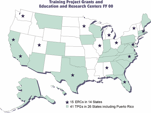 Training Project Grants and Education and Research Centers FY 00 map