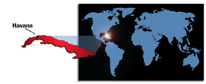 Map of Cuba, including position on world map and location of capitol, Havana