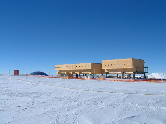   The picture displays the isolated South Pole Station, currently under construction in Antarctica.  NSF has responsibility for overseeing the U.S. Antarctic Program.